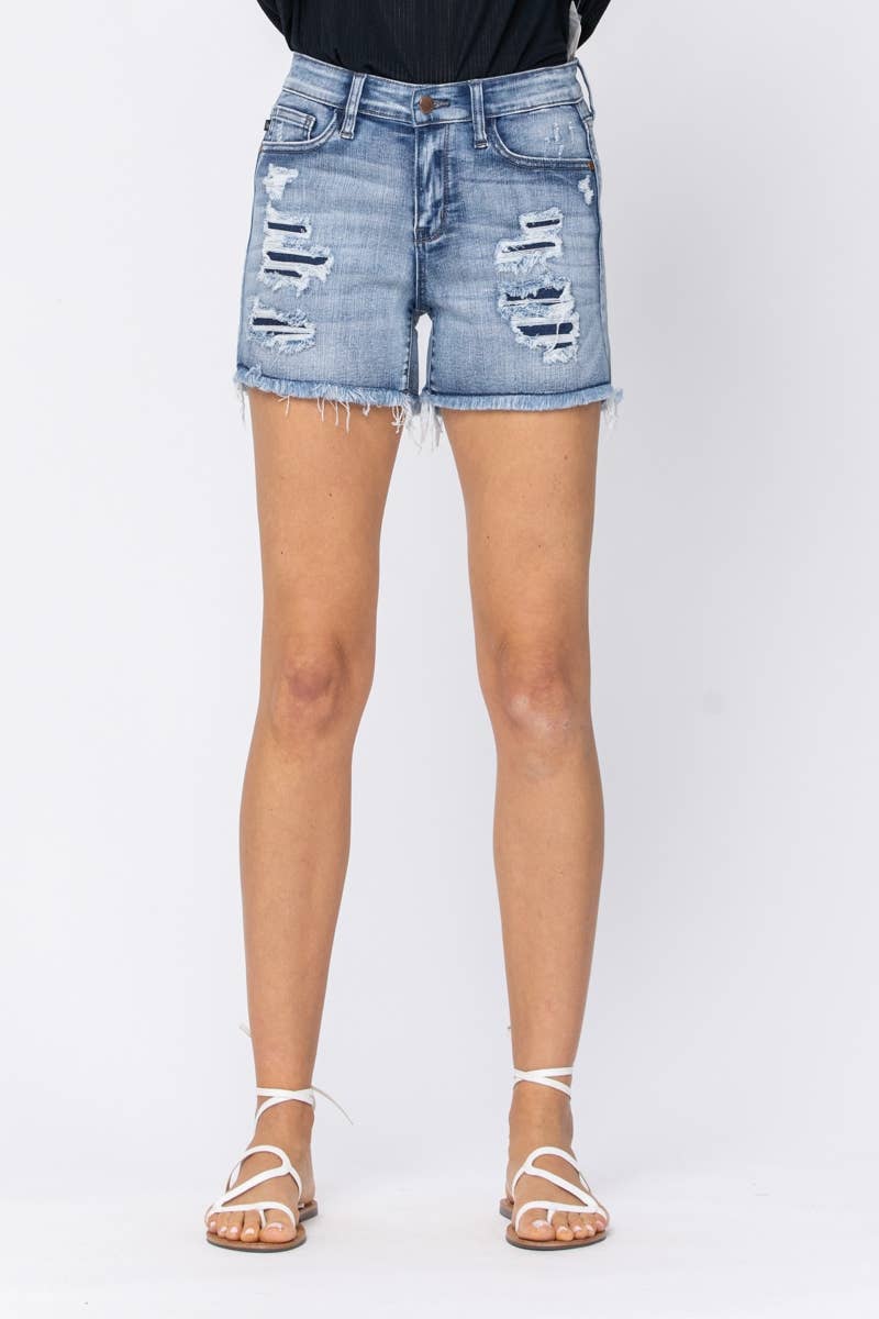 Mid-Rise Patch + Wash-Out Cutoff Shorts (XL Only)