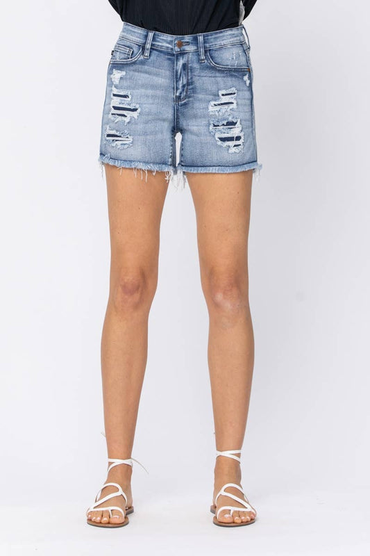 Mid-Rise Patch + Wash-Out Cutoff Shorts (XL Only)