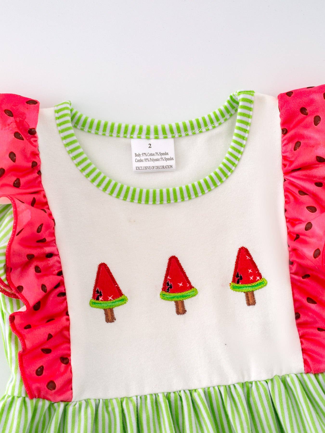 Girls Ice Cream Print Striped Ruffle Dress