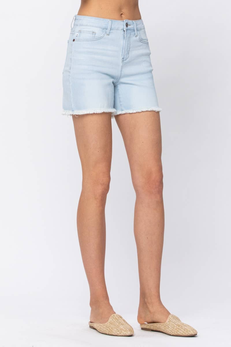 HI-WAIST BLEACH LIGHT CUT OFF SHORTS (XL Only)