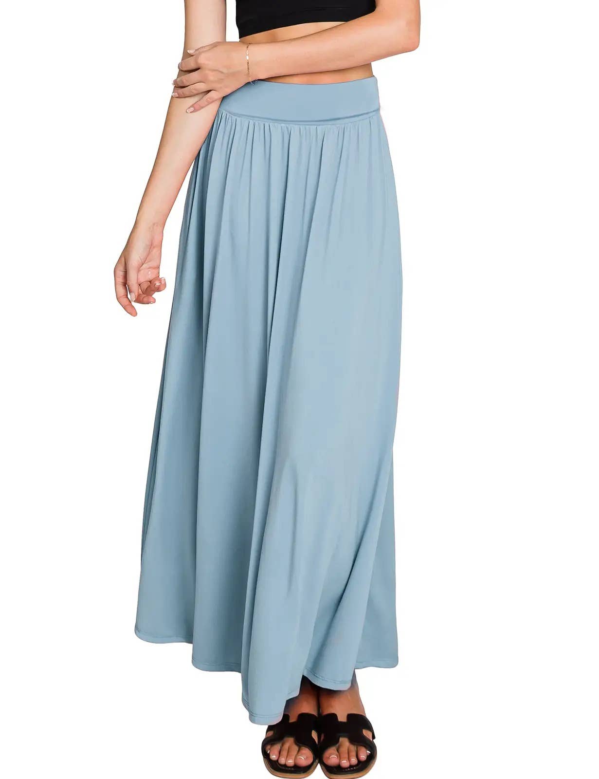 High Waist Pleated Elastic Maxi Skirt Women
